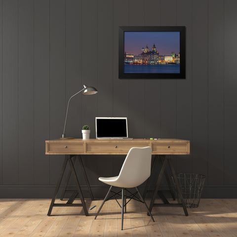 Liverpool city skyline across the River Mersey, UK,FTBR-1871 Black Modern Wood Framed Art Print by Frank, Assaf