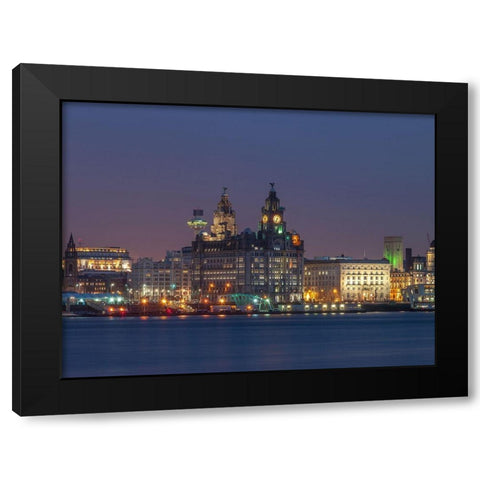Liverpool city skyline across the River Mersey, UK,FTBR-1871 Black Modern Wood Framed Art Print with Double Matting by Frank, Assaf