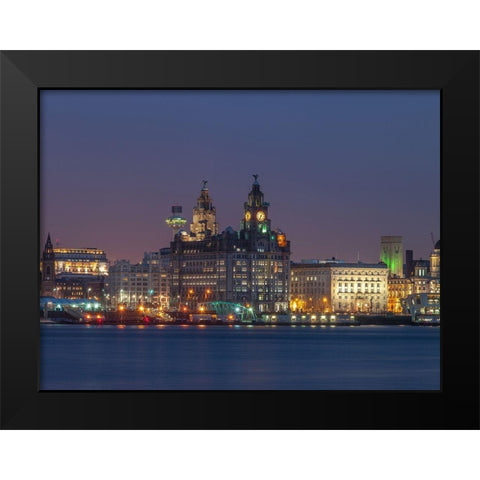 Liverpool city skyline across the River Mersey, UK,FTBR-1871 Black Modern Wood Framed Art Print by Frank, Assaf