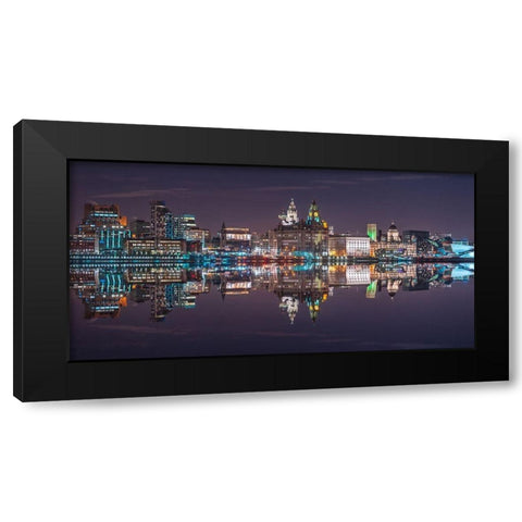 Liverpool city skyline across the River Mersey, UK, FTBR-1872 Black Modern Wood Framed Art Print with Double Matting by Frank, Assaf