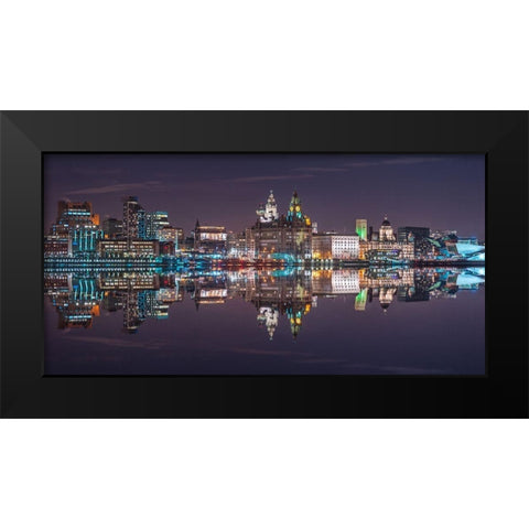 Liverpool city skyline across the River Mersey, UK, FTBR-1872 Black Modern Wood Framed Art Print by Frank, Assaf