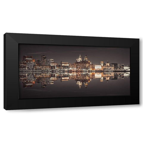 Liverpool skyline across the River Mersey, UK Black Modern Wood Framed Art Print with Double Matting by Frank, Assaf