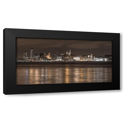 Liverpool city skyline across the River Mersey, UK,FTBR-1873 Black Modern Wood Framed Art Print by Frank, Assaf