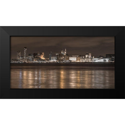 Liverpool city skyline across the River Mersey, UK,FTBR-1873 Black Modern Wood Framed Art Print by Frank, Assaf