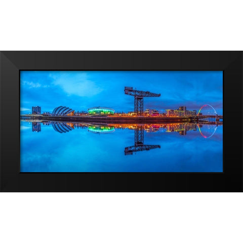 View along the river Clyde at night, Glasgow Black Modern Wood Framed Art Print by Frank, Assaf