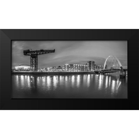 View along the river Clyde at night, Glasgow Black Modern Wood Framed Art Print by Frank, Assaf