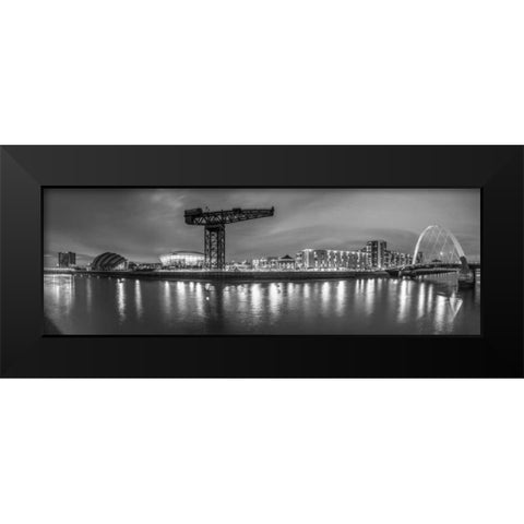 View along the river Clyde at night, Glasgow Black Modern Wood Framed Art Print by Frank, Assaf