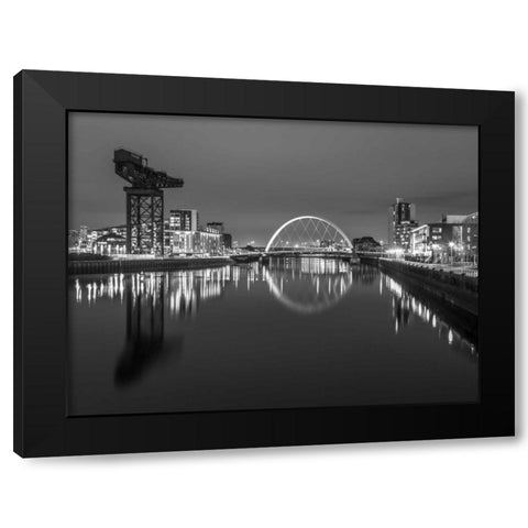 View along the river Clyde at night, Glasgow, FTBR-1806 Black Modern Wood Framed Art Print with Double Matting by Frank, Assaf