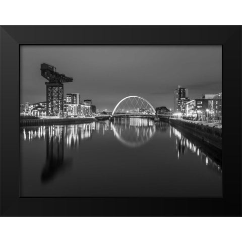 View along the river Clyde at night, Glasgow, FTBR-1806 Black Modern Wood Framed Art Print by Frank, Assaf