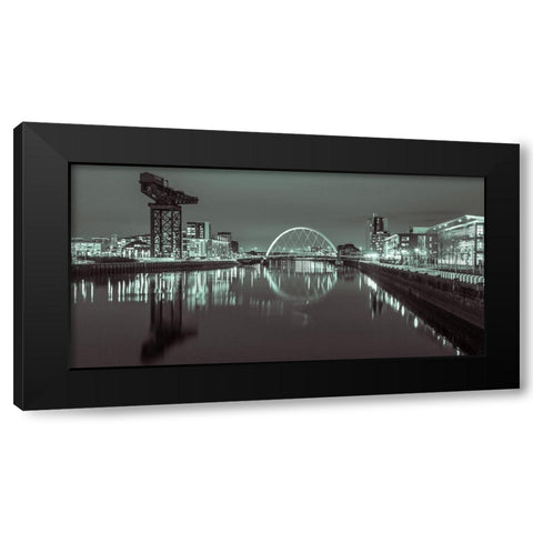 View along the river Clyde at night, Glasgow, FTBR-1901 Black Modern Wood Framed Art Print with Double Matting by Frank, Assaf