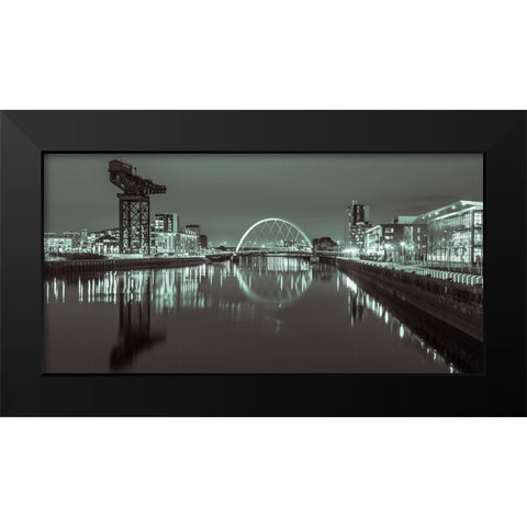 View along the river Clyde at night, Glasgow, FTBR-1901 Black Modern Wood Framed Art Print by Frank, Assaf