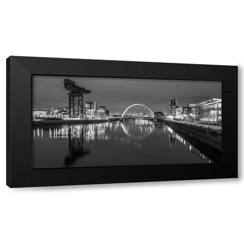 View along the river Clyde at night, Glasgow, FTBR-1807 Black Modern Wood Framed Art Print with Double Matting by Frank, Assaf