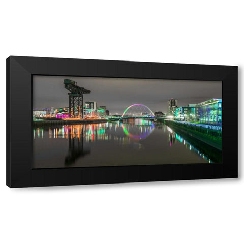 View along the river Clyde at night, Glasgow Black Modern Wood Framed Art Print with Double Matting by Frank, Assaf