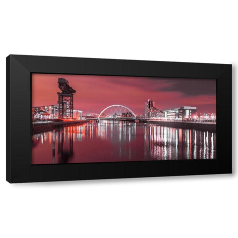 View along the river Clyde at night, Glasgow, FTBR-1902 Black Modern Wood Framed Art Print with Double Matting by Frank, Assaf