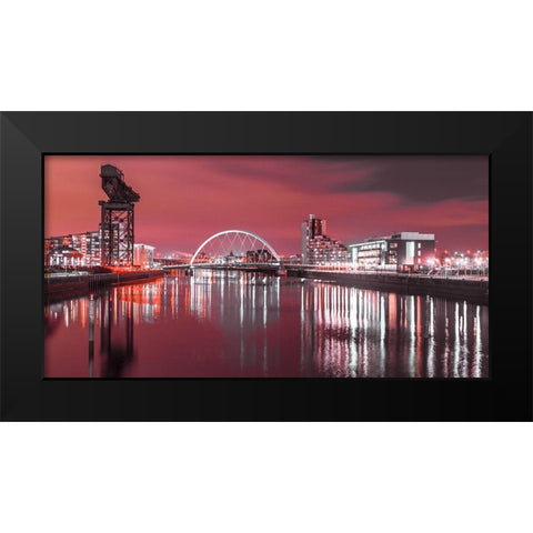 View along the river Clyde at night, Glasgow, FTBR-1902 Black Modern Wood Framed Art Print by Frank, Assaf