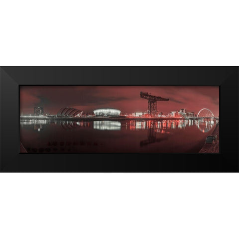 View along the river Clyde at night-Glasgow Black Modern Wood Framed Art Print by Frank, Assaf