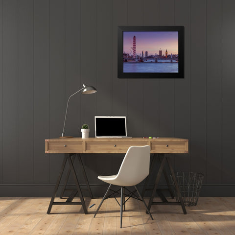 London cityscape over river Thames Black Modern Wood Framed Art Print by Frank, Assaf