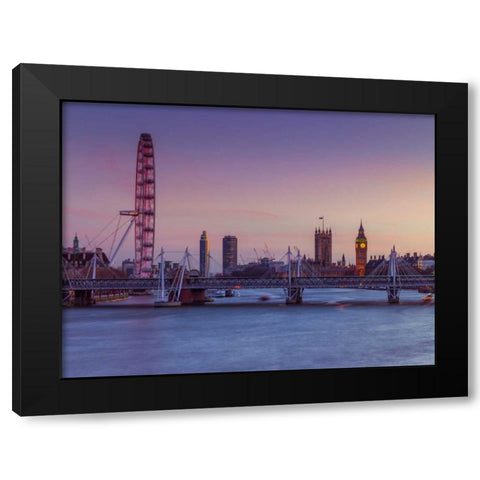 London cityscape over river Thames Black Modern Wood Framed Art Print with Double Matting by Frank, Assaf