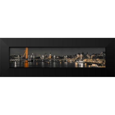 Panoramic view of London skyline over River Thames Black Modern Wood Framed Art Print by Frank, Assaf