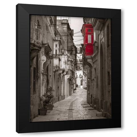 Narrow street through traditional maltese houses in Birgu, Malta Black Modern Wood Framed Art Print by Frank, Assaf