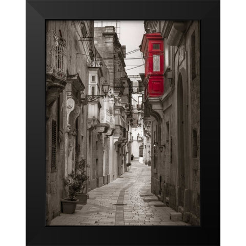 Narrow street through traditional maltese houses in Birgu, Malta Black Modern Wood Framed Art Print by Frank, Assaf
