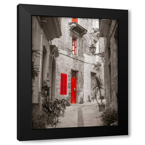 Narrow street through traditional maltese houses in Birgu, Malta Black Modern Wood Framed Art Print by Frank, Assaf