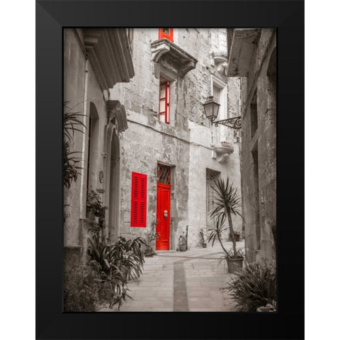 Narrow street through traditional maltese houses in Birgu, Malta Black Modern Wood Framed Art Print by Frank, Assaf