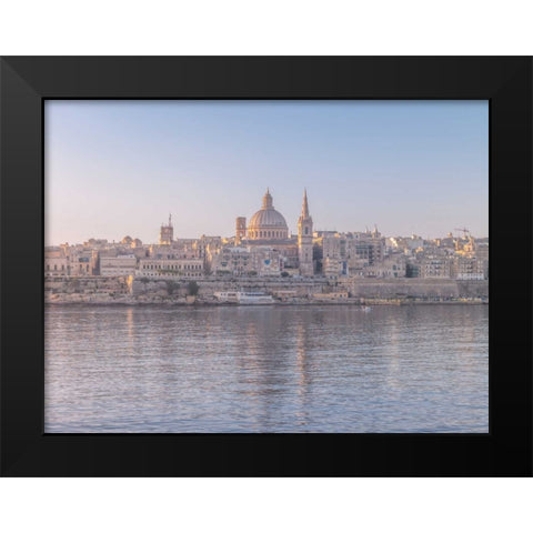 The harbour and St. Pauls Anglican Cathedral at Valletta, Malta Black Modern Wood Framed Art Print by Frank, Assaf