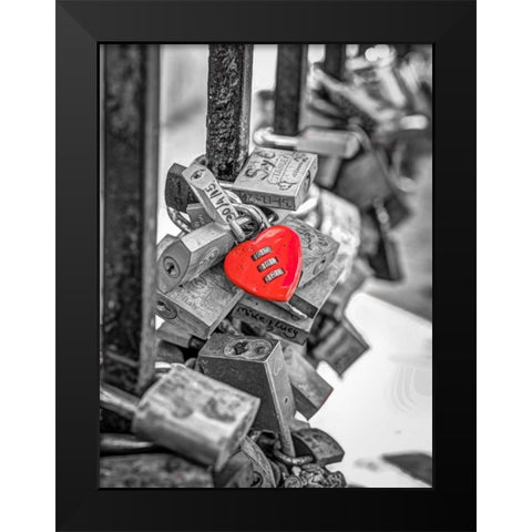 Love padlocks on bridge railing, St Julians, Malta Black Modern Wood Framed Art Print by Frank, Assaf