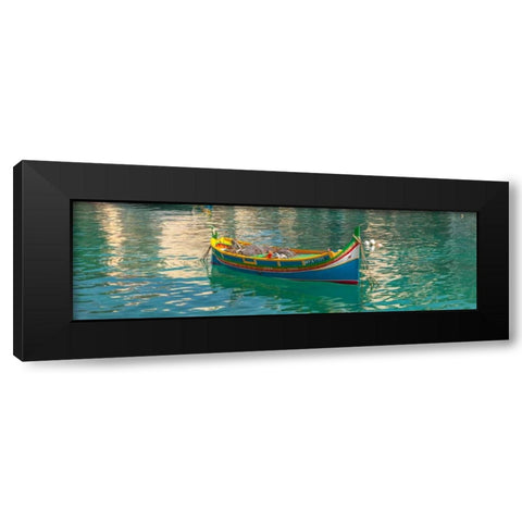 Colorful Maltese boats in St Julians bay, Malta Black Modern Wood Framed Art Print by Frank, Assaf