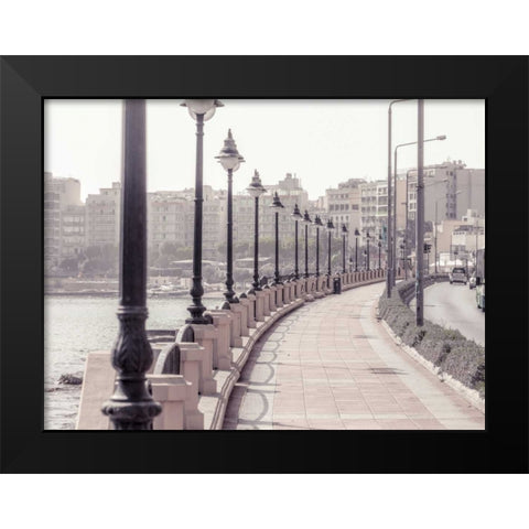 Road by the sea at St Julians bay, Malta Black Modern Wood Framed Art Print by Frank, Assaf