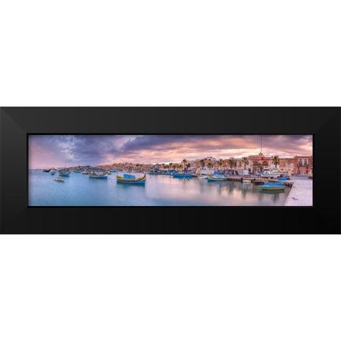 Marsaxlokk harbour, Malta Black Modern Wood Framed Art Print by Frank, Assaf