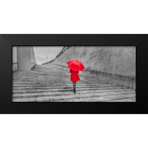 Tourist with red umbrella, Malta Black Modern Wood Framed Art Print by Frank, Assaf