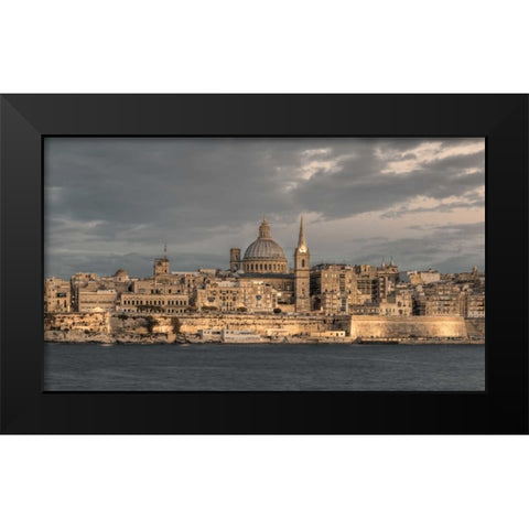 St Pauls Cathedral and Carmelite church at Valetta, Malta Black Modern Wood Framed Art Print by Frank, Assaf