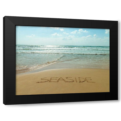 Word Seaside written in sand on the beach Black Modern Wood Framed Art Print with Double Matting by Frank, Assaf