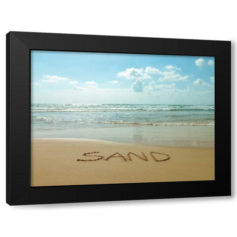 Word Sand written on the beach Black Modern Wood Framed Art Print with Double Matting by Frank, Assaf