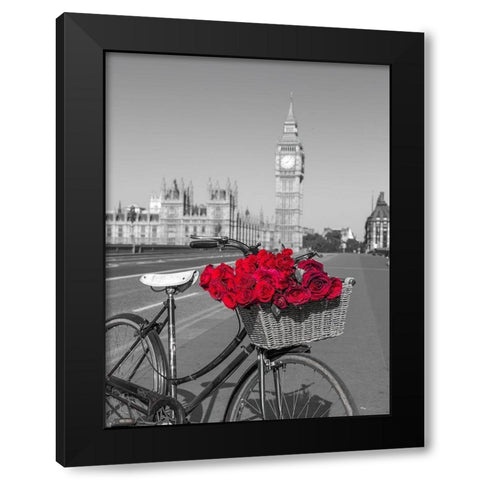 Bicycle with bunch of flowers on Westminster Bridge-London-UK Black Modern Wood Framed Art Print with Double Matting by Frank, Assaf