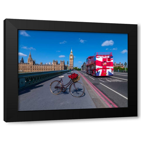Bicycle with bunch of flowers on Westminster Bridge , London, UK Black Modern Wood Framed Art Print with Double Matting by Frank, Assaf