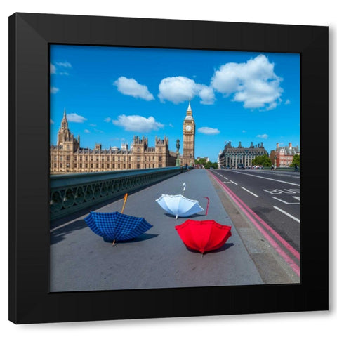 Colourful umbrellas on Westminster Bridge , London, UK Black Modern Wood Framed Art Print with Double Matting by Frank, Assaf