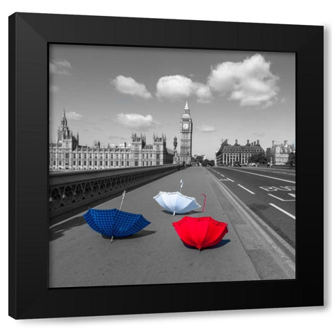 Colourful umbrellas on Westminster Bridge , London, UK Black Modern Wood Framed Art Print with Double Matting by Frank, Assaf