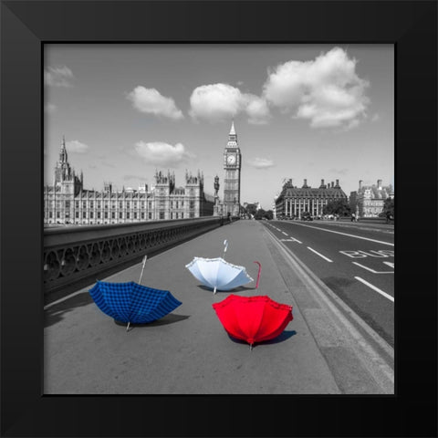 Colourful umbrellas on Westminster Bridge , London, UK Black Modern Wood Framed Art Print by Frank, Assaf