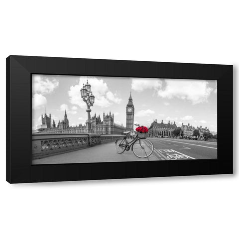 Bicycle with bunch of flowers on Westminster Bridge, London, UK Black Modern Wood Framed Art Print with Double Matting by Frank, Assaf