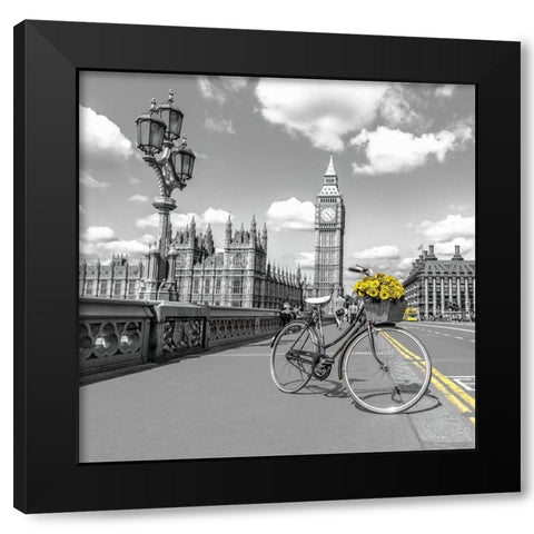 Bicycle with bunch of flowers on Westminster Bridge-London-UK Black Modern Wood Framed Art Print with Double Matting by Frank, Assaf