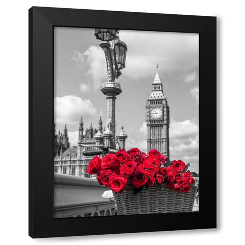 Bicycle with bunch of flowers on Westminster Bridge, London, UK Black Modern Wood Framed Art Print with Double Matting by Frank, Assaf