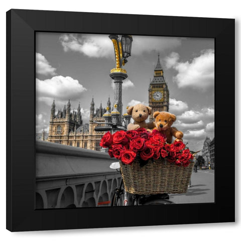 Bicycle with bunch of flowers on Westminster Bridge, London, UK Black Modern Wood Framed Art Print with Double Matting by Frank, Assaf