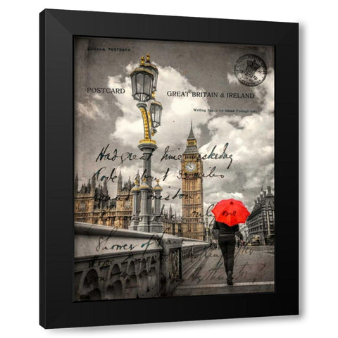 Tourist with an umbrella on Westminster Bridge, London, UK Black Modern Wood Framed Art Print with Double Matting by Frank, Assaf