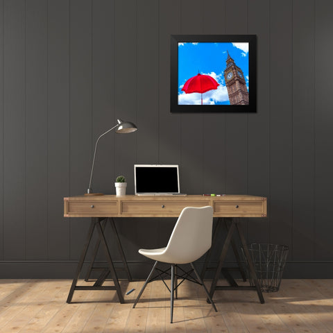 Big Ben with Red Umbrella, London, UK Black Modern Wood Framed Art Print by Frank, Assaf