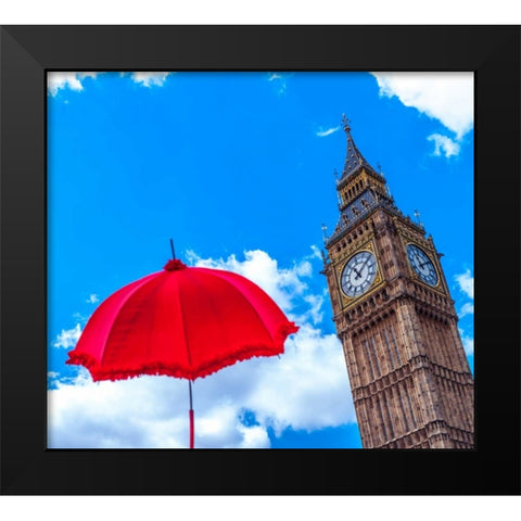 Big Ben with Red Umbrella, London, UK Black Modern Wood Framed Art Print by Frank, Assaf