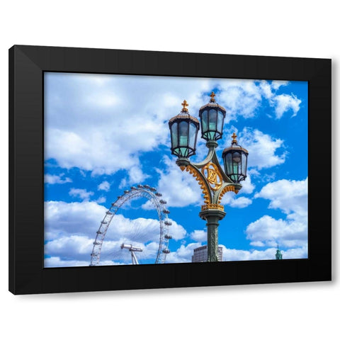 Street lamp with London Eye in background, London, UK Black Modern Wood Framed Art Print with Double Matting by Frank, Assaf