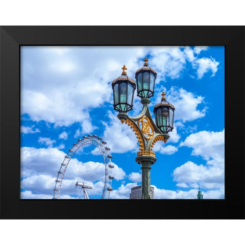 Street lamp with London Eye in background, London, UK Black Modern Wood Framed Art Print by Frank, Assaf